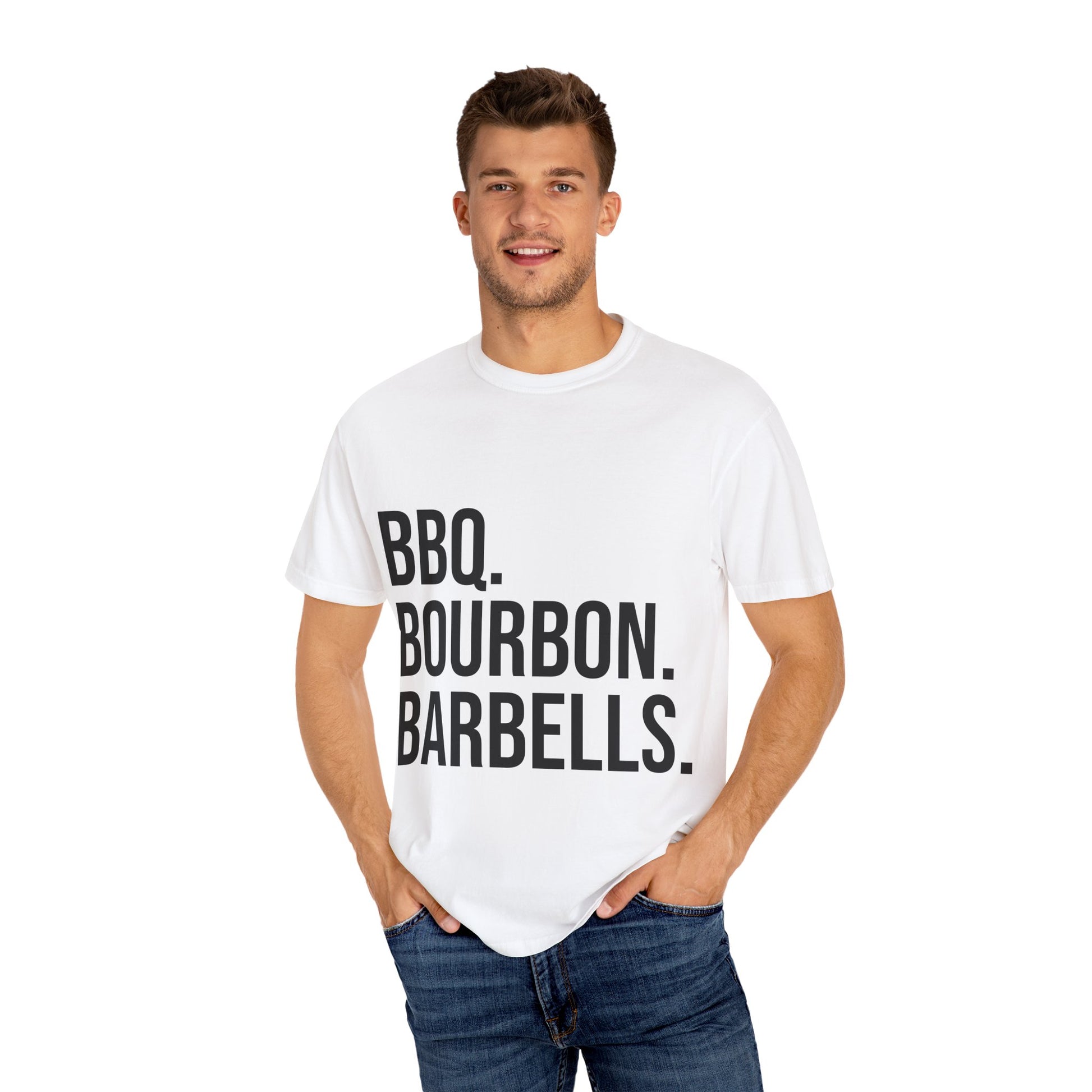 BBQ Bourbon Barbells T-Shirt – Heavyweight Graphic Tee for Men & Women | Bold Comfort Fit Shirt for Strong Lifestyle