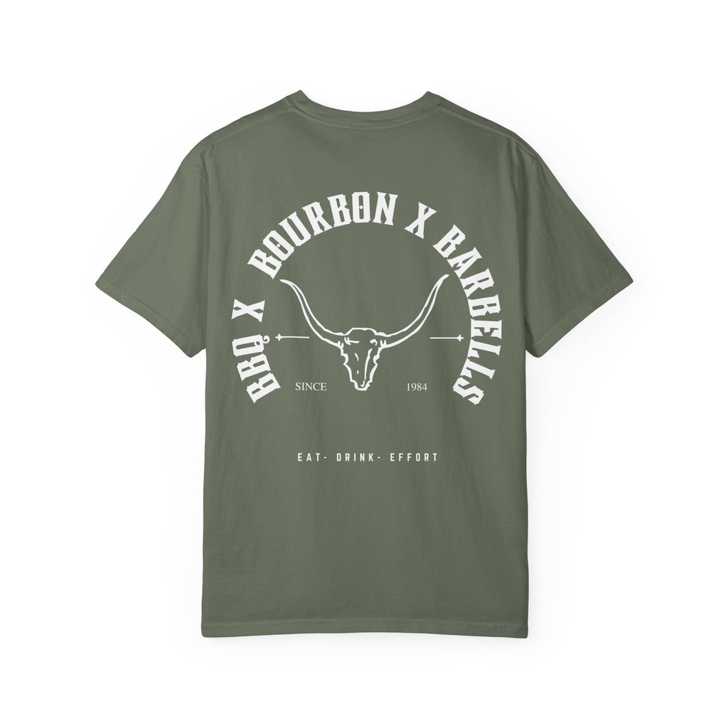 BBQ BOURBON BARBELLS Logo Tshirt Rugged Men's Graphic Tee, Gym, & Lifestyle Wear