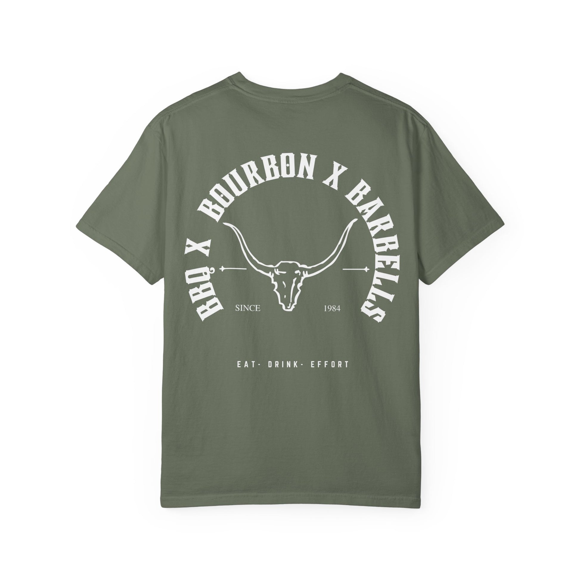 BBQ BOURBON BARBELLS Logo Tshirt Rugged Men's Graphic Tee, Gym, & Lifestyle Wear