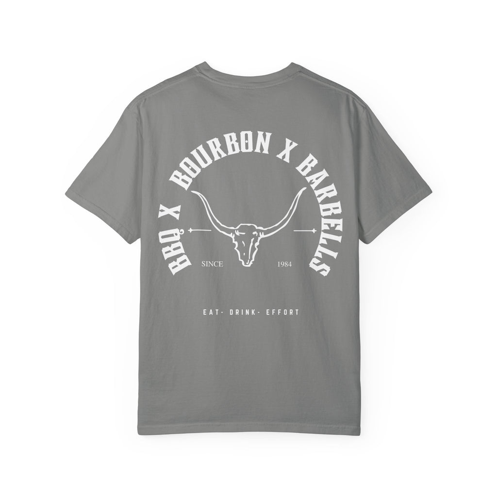 BBQ BOURBON BARBELLS Logo Tshirt Rugged Men's Graphic Tee, Gym, & Lifestyle Wear