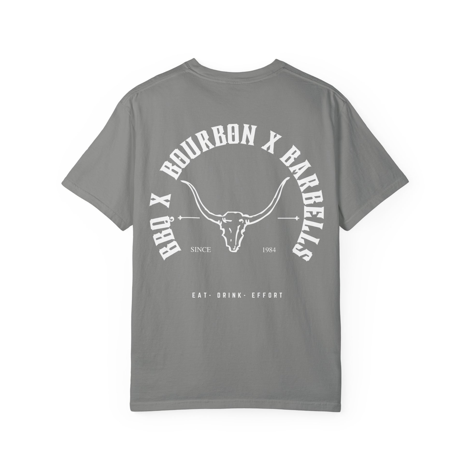 BBQ BOURBON BARBELLS Logo Tshirt Rugged Men's Graphic Tee, Gym, & Lifestyle Wear