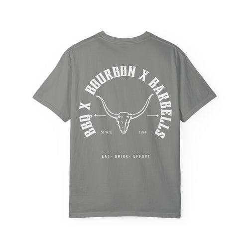 BBQ BOURBON BARBELLS Logo Tshirt Rugged Men's Graphic Tee, Gym, & Lifestyle Wear
